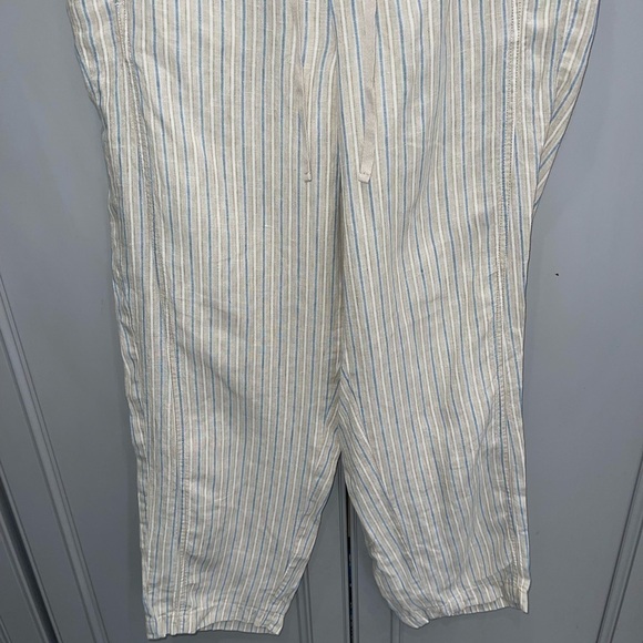J. Jill Love Linen tan and blue striped drawstring casual pants size medium - Picture 3 of 7